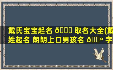 戴氏宝宝起名 🐒 取名大全(戴姓起名 朗朗上口男孩名 🐺 字)